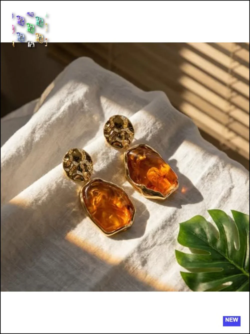 Resin Statement Geometric Drop Earrings with Hammered Metal